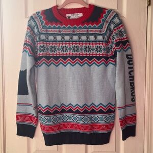 Dutch Bros Blue & Red Fair Isle Windmill Nordic Holiday Christmas Sweater SZ S